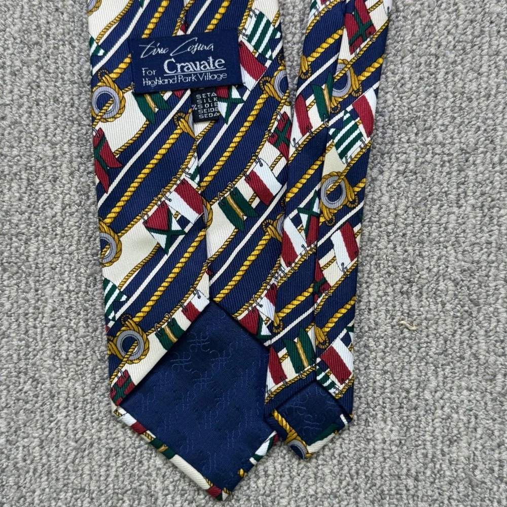 VTG Cravate Tino Cosma for Highland Park Village Silk Tie Nautical Flags Italian